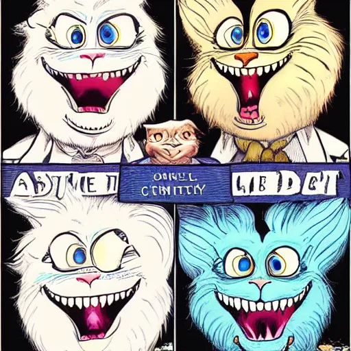 Image similar to joe Biden animorphs into Cheshire Cat, John tenniel art style