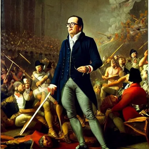 Prompt: François Hollande leads the French Revolution (1789), oil on canvas, 1882. Epic, grandiose, scale