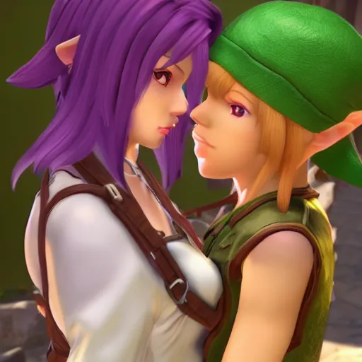 Image similar to female link and malon kissing, raytracing, hd, max settings