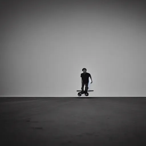 Prompt: tony hawk with no legs, photograph, black and white, emotional lighting, moody shadows, 4 k