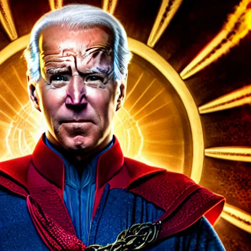 Image similar to Joe Biden as Dr. Strange. Movie still frame. 4K UHD.