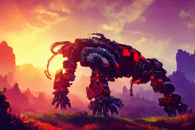 Image similar to scorcher machine mecanical creature robot of horizon forbidden west horizon zero dawn radiating a glowing aura global illumination ray tracing hdr fanart arstation by ian pesty and alena aenami artworks in 4 k