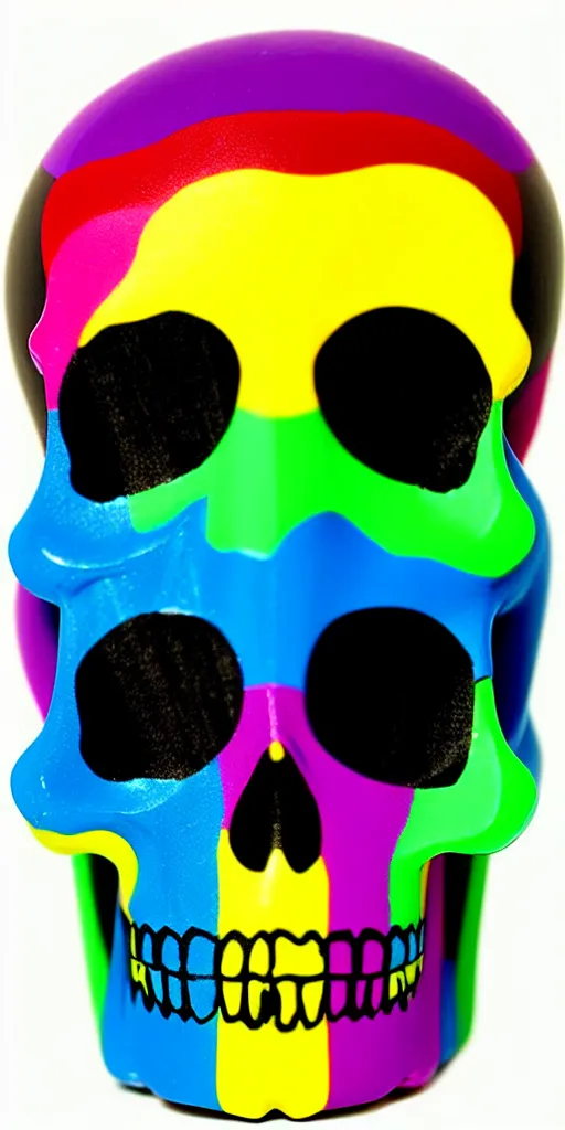 Prompt: rainbow skull art toy, vinyl, resin, handmade, andy warhol style