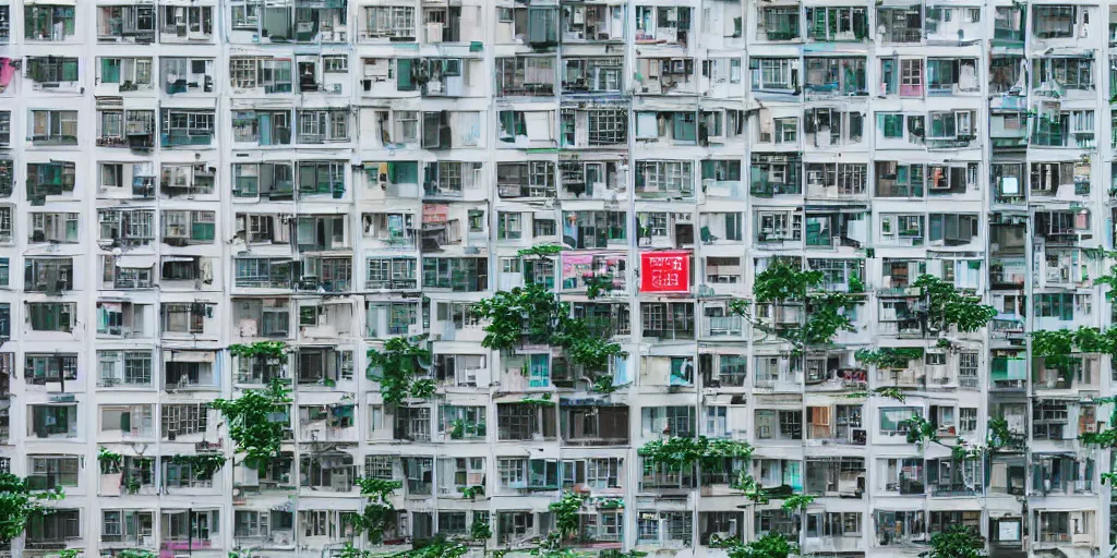 Image similar to hong kong apartment complex wall with ac units, laundry lines, balconies, photography