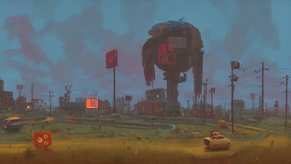 Image similar to a painting in the style of simon stalenhag.