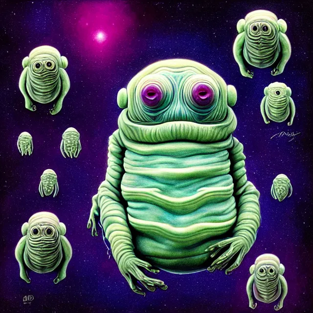 Image similar to a highly detailed tardigrade, it has a beautiful unconventional face, floating through deep space, elegant, hyperrealistic, digital painting, artstation, realism, concept art, pop, smooth, mythological, sharp focus, qualia, illustration, art by mark ryden 3 d 8 k ultra detailed