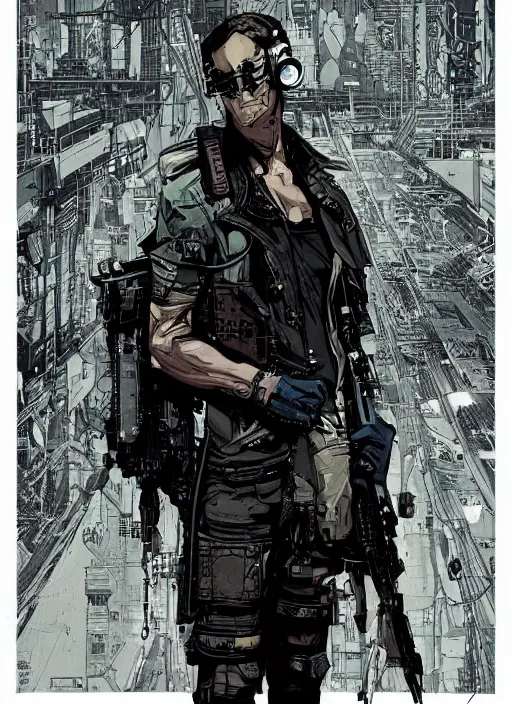 Prompt: cyberpunk assassin. codename : archer. portrait by ashley wood and alphonse mucha and laurie greasley and josan gonzalez and james gurney. illustration, pop art, cinematic. realistic proportions. moody industrial setting. artstationhq. smooth. sharp focus.