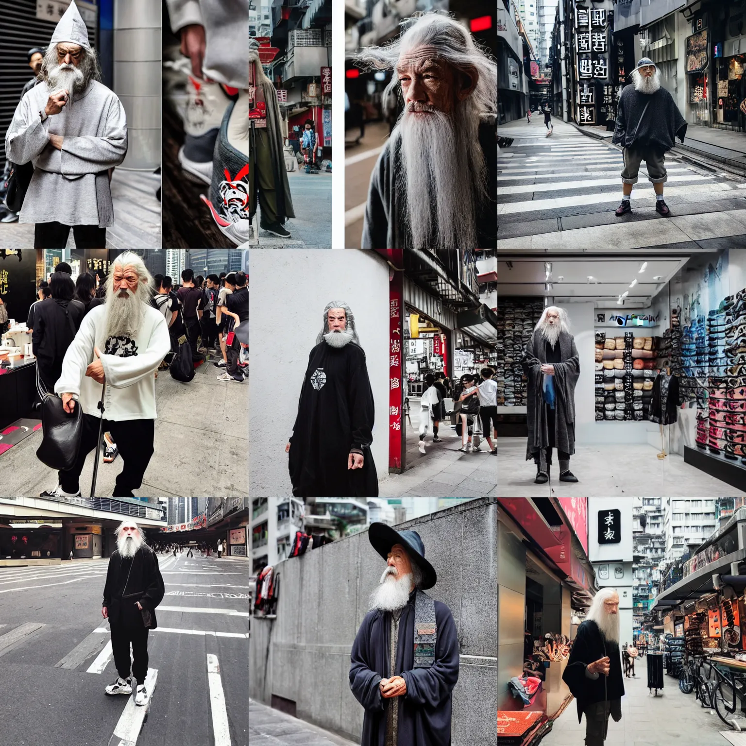 Image similar to gandalf hypebeast in hong kong