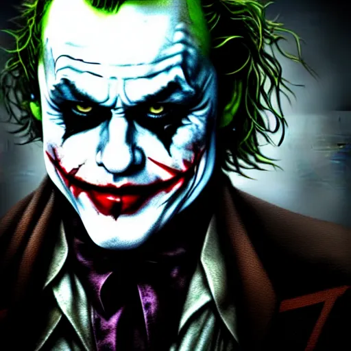 Prompt: heath ledger joker why so serious, darkwave, darksynth, character portrait, sharp, digital matte painting, art by luis royo, greg rutkowski, wlop, dramatic lighting, trending on artstation