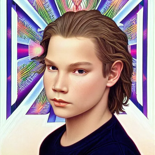 Image similar to river phoenix by Alex Grey and Lisa Frank and William Adolphe Bouguereau