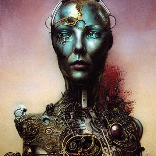 Image similar to steampunk portrait of cyborg queen victoria by beksinski