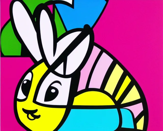 Image similar to a very cute bunny, fine art by romero britto