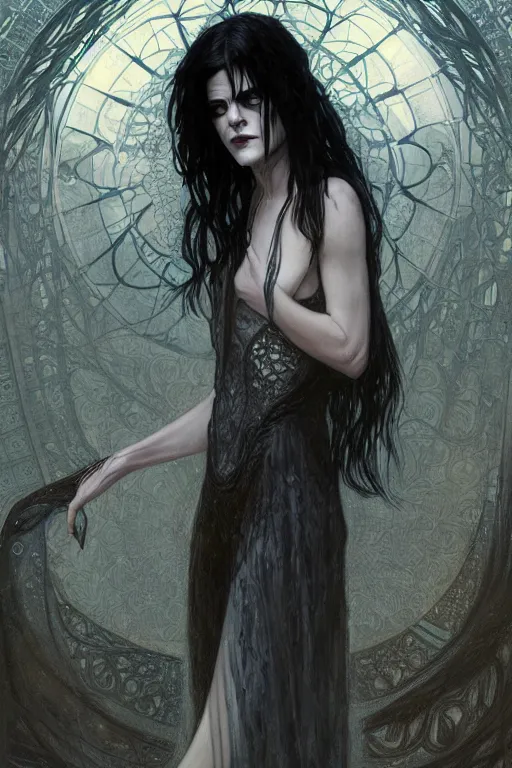 Prompt: portrait of selma blair as death of the endless, the sandman, grey clothes, in persian temple wet night, sci - fi and fantasy, intricate and very very beautiful and elegant, highly detailed, digital painting, artstation, concept art, smooth and sharp focus, illustration, art by tian zi and wlop and alphonse mucha