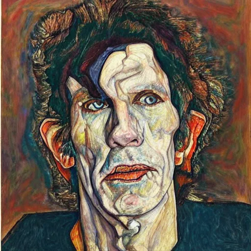 Prompt: portrait of keith richards by egon schiele in the style of greg rutkowski