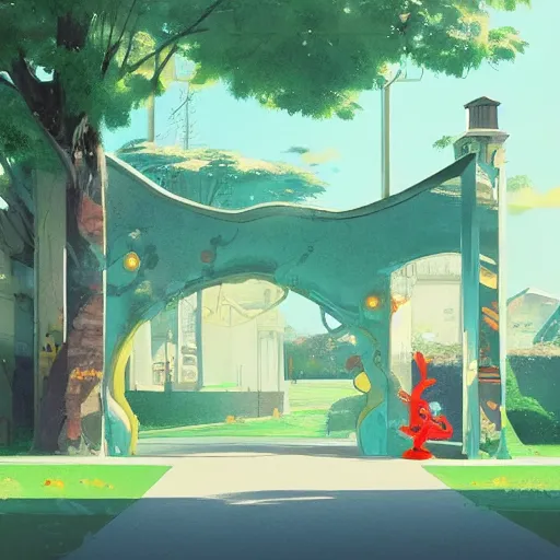 Prompt: a beautiful picture of the entrance of a school, art by masaaki yuasa, and greg rutkowski, trending on artstation