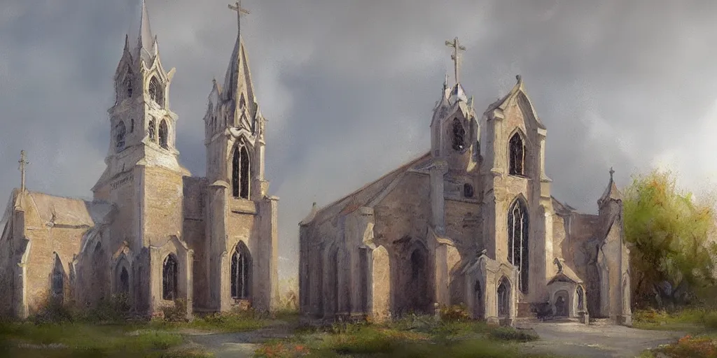 Image similar to a beautiful unknown church, digital painting by richard schmid