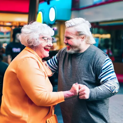 a smiling lovely cute granny holding hands with a | Stable Diffusion ...