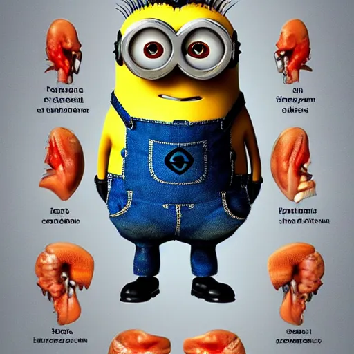 Prompt: A detailed biological anatomy of a minion.