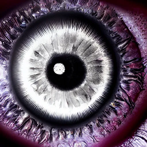 Image similar to close up view of an eye, the iris is a coronavirus, digital art, highly detailed