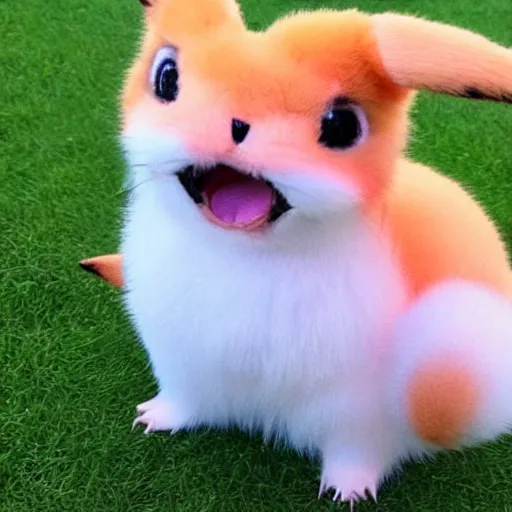 Image similar to real life pokemon, cute!!!, happy mood!!!, adorable!!!, fluffy!!!, ultra realistic!!!, golden hour, sharp focus