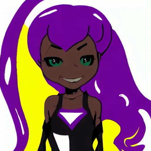 Image similar to comic book black girl superhero, wearing purple colors, has blonde hair, from Brooklyn