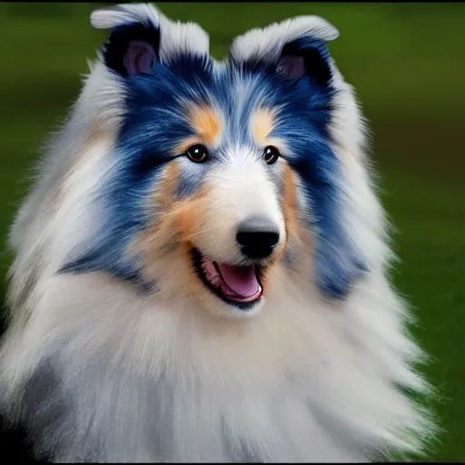 Image similar to photo of a blue Rough Collie realistic