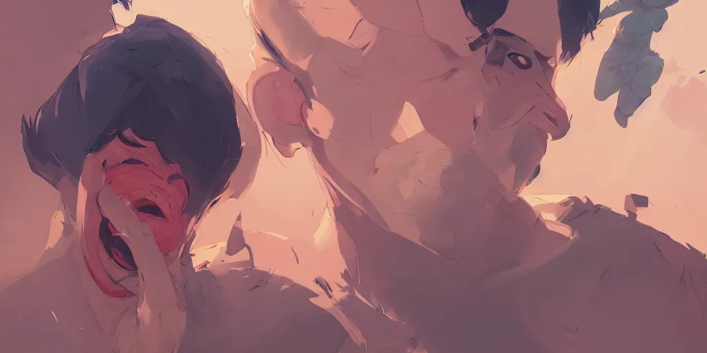 Prompt: boys anxious face behance hd artstation by jesper ejsing, by rhads, makoto shinkai and lois van baarle, ilya kuvshinov, ossdraws, that looks like it is from borderlands and by feng zhu and loish and laurie greasley, victo ngai, andreas rocha