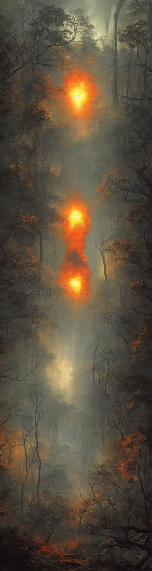 Prompt: nuclear explosion in the forest by gerald brom octane render, dynamic lighting