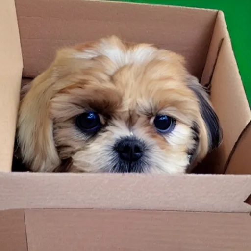 Prompt: 1 0 cute shih tzu puppy in a cardboard box