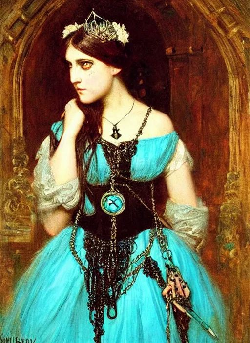 Prompt: ( ( gothic # ) ) princess portrait *. *. by william henry hunt * *, highly detailded, turquoise rust, steampunk