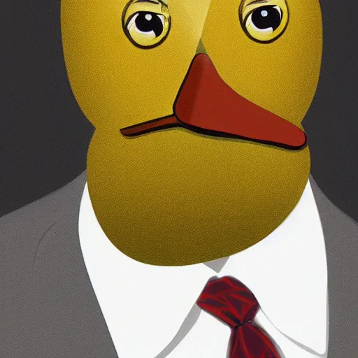 Image similar to a high detail photo of a man with a duck's head wearing a suit, photorealism