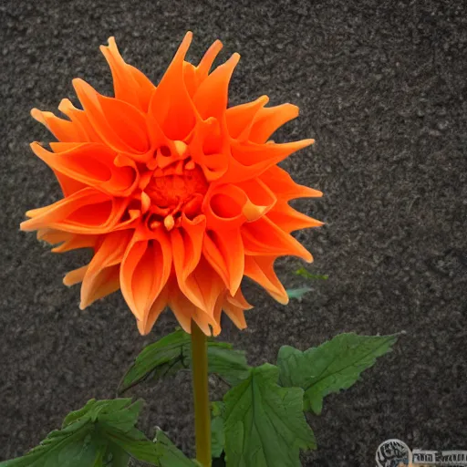 Prompt: a funny orange dahlia flower monster