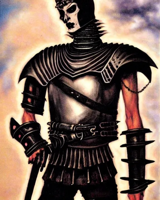 Prompt: portrait of a skinny punk goth warrior wearing armor by simon bisley, john blance, frank frazetta, fantasy, sorceror