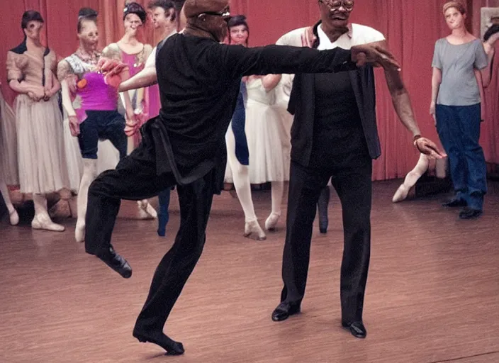 Image similar to Samuel L. Jackson as a ballerina, dancing elegantly