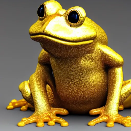 Image similar to octane render of an anthropomorphic golden frog sitting in a chair in an office, very detailed, very intricate, dslr,