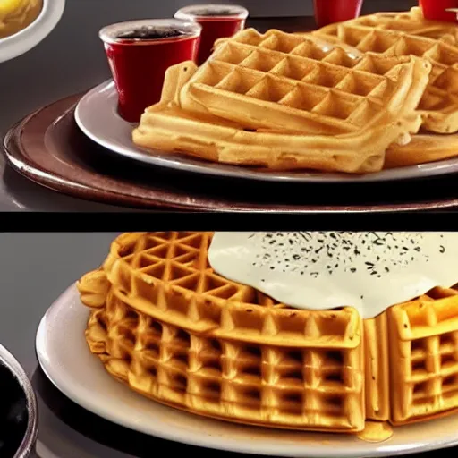 Image similar to detailed wafflehouse restaurant 4k advertising