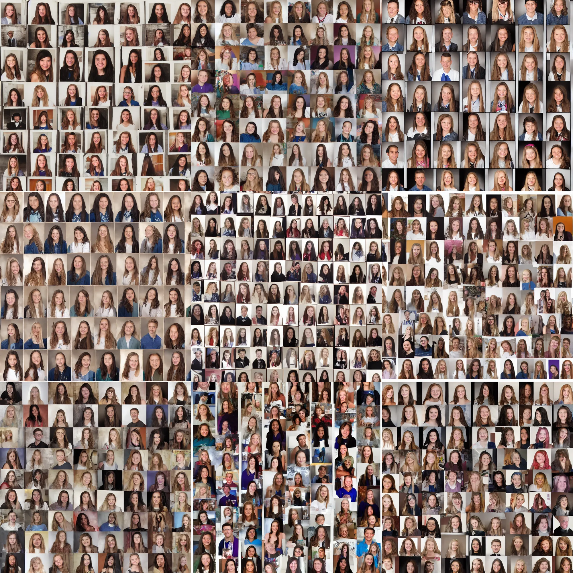 Prompt: high school yearbook rows of portraits