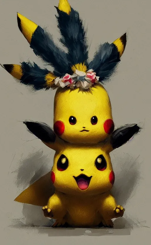 Image similar to gorgeous pikachu wearing headdress, intricate, elegant, highly detailed, artstation, concept art, smooth, sharp focus, illustration, art by stefan kostic and greg rutkowski