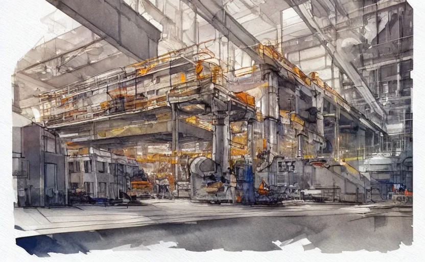 Image similar to concept art of a industrial complex, pinterest, artstation trending, behance, watercolor, by coby whitmore, silver, laser light,