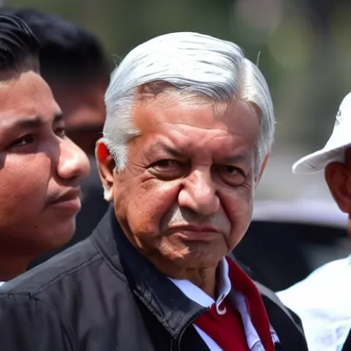 Prompt: Andres Manuel Lopez Obrador's funeral with Chivas soccer team fans in attendance