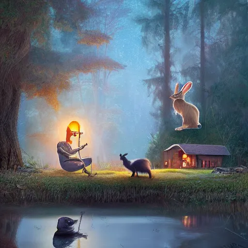 Prompt: brother grimms fairytale lakehouse rabbit digital art, irina french, heraldo ortega, mandy jurgens 8 k 1 5 0 mpx