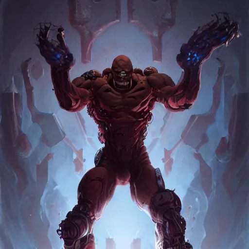 Image similar to doom eternal, mutant, tubes fused with the body, front view, painted by stanley lau, painted by greg rutkowski, painted by stanley, artgerm, masterpiece, digital art, trending on arts