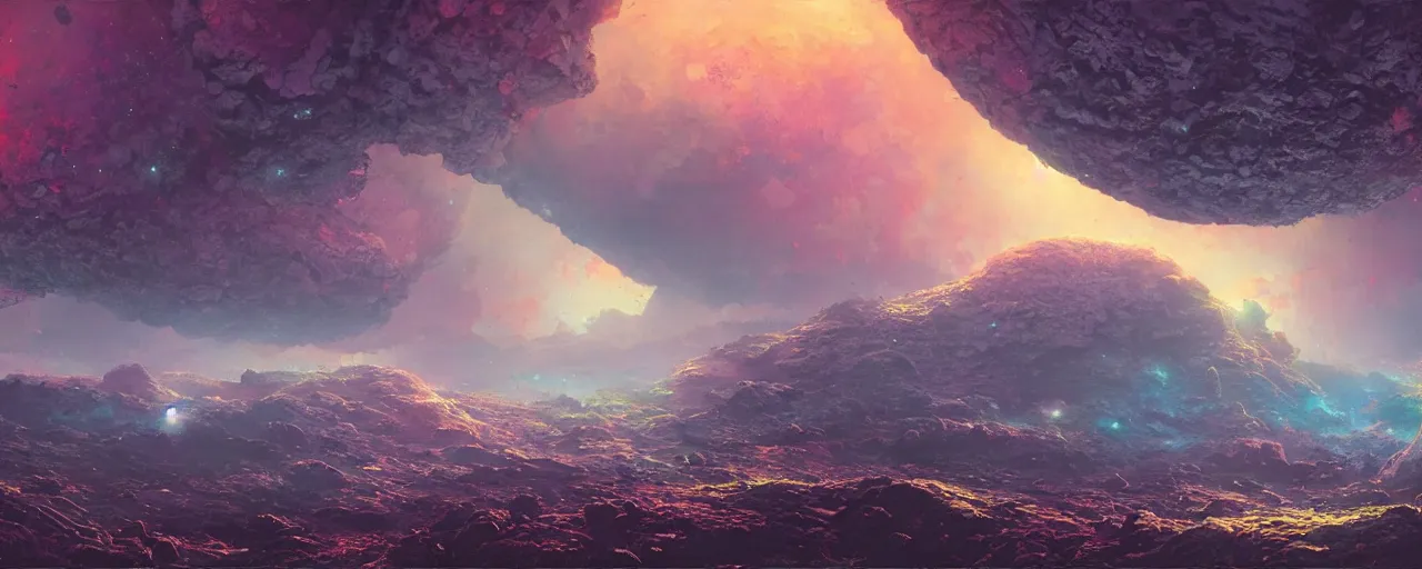 Image similar to ” barren asteroid, [ cinematic, detailed, epic, widescreen, opening, establishing, mattepainting, photorealistic, realistic textures, octane render, art by paul lehr ] ”