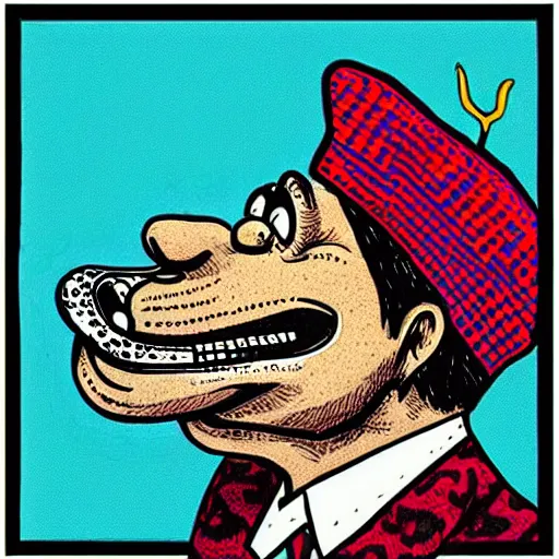 Prompt: “portrait illustration of blues singer howling wolf, colorful, strong, by Robert crumb”