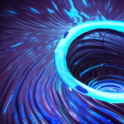Image similar to a swirling vortex of blue plasma energy dramatic lighting, hdr, hyper realistic, octane, unreal, blender, raytracing, trending on artstation