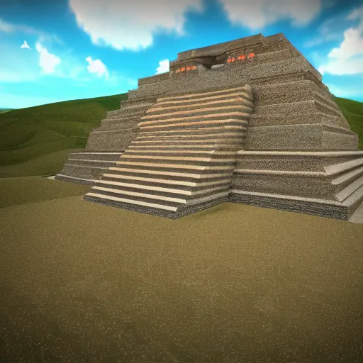 Image similar to a beautiful landscape of a ziggurat, 3 d, rendered in unreal engine, vivid colors, 4 k, trending on artstation