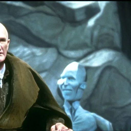 Image similar to Robin Williams playing Voldemort in Harry Potter, screenshot