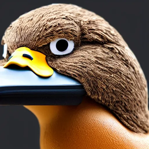 Image similar to a realistic duck wearing headphones and a hoodie