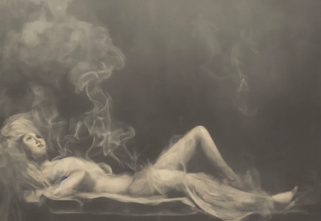 Prompt: A lady lying in smoke