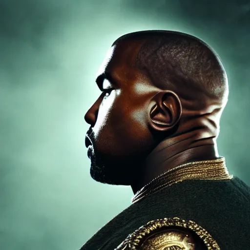 Image similar to Portrait of Kanye West as the god-emperor of mankind, amazing splashscreen artwork, splash art, head slightly tilted, natural light, elegant, intricate, fantasy, atmospheric lighting, cinematic, matte painting